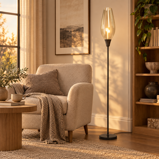 Cognac Glass Dome Floor Lamp