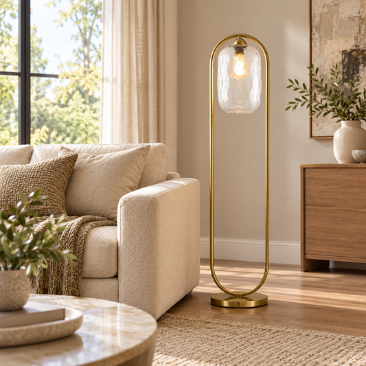 Ripple Brass & Wavy Glass Floor Lamp