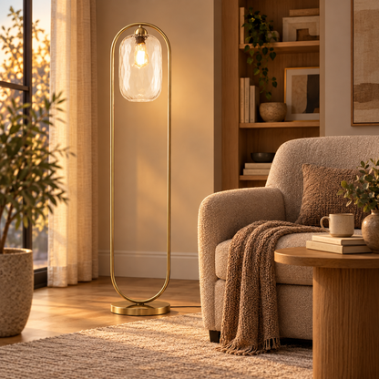 Ripple Brass & Wavy Glass Floor Lamp