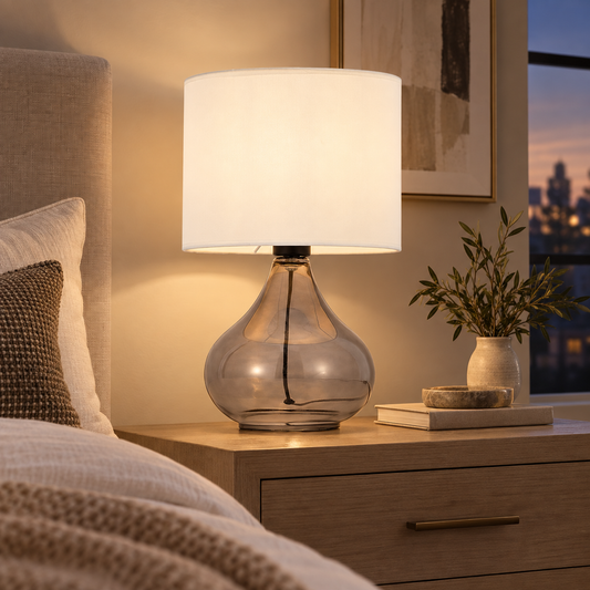 Dusk Smoke Glass & Beige Table Lamp