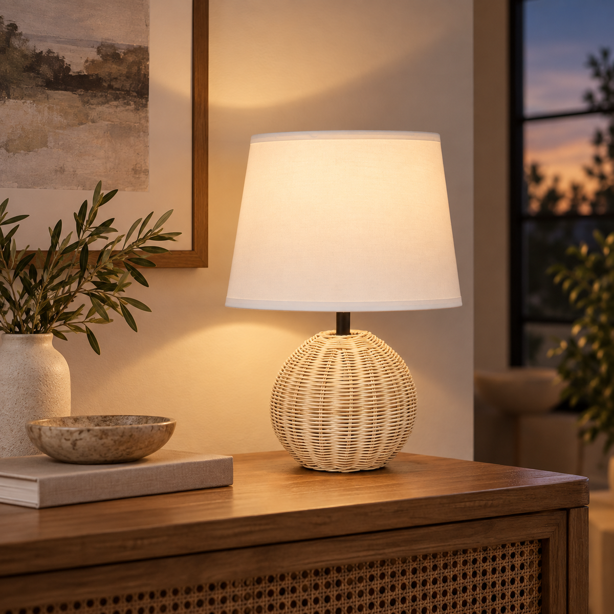 Nara Rattan & Linen Table Lamp