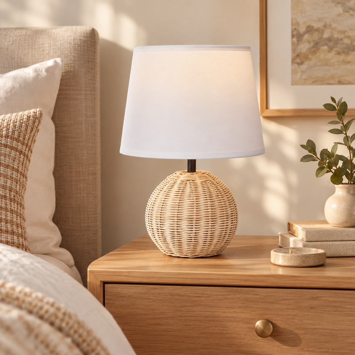 Nara Rattan & Linen Table Lamp
