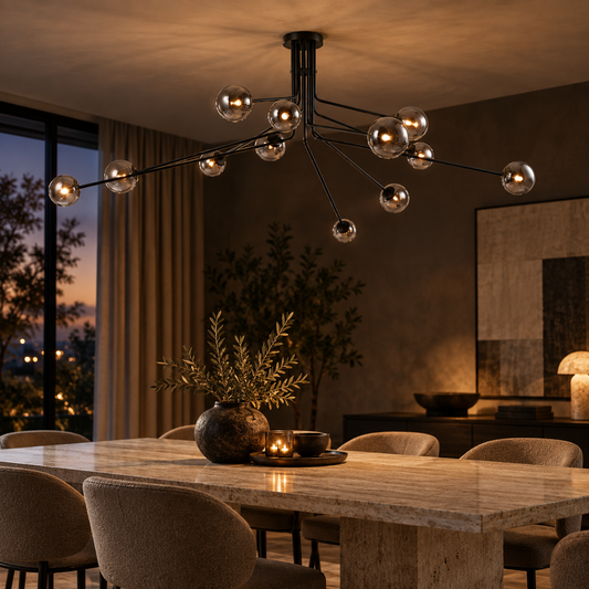 Horizon Black & Smoke Glass 12-Light Linear Chandelier