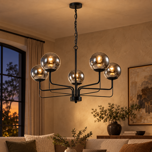 Nightfall Black & Smoke Glass 5-Light Chandelier