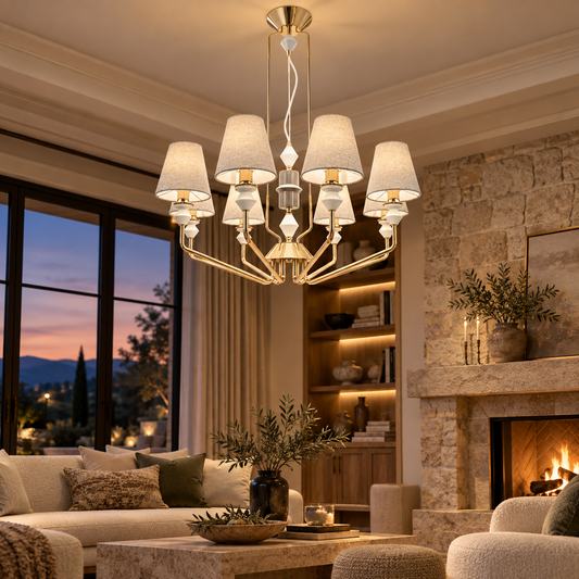 Celestine Champagne Gold & Ceramic 8-Light Chandelier