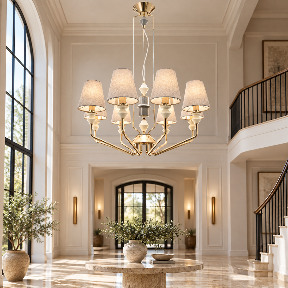 Celestine Champagne Gold & Ceramic 8-Light Chandelier