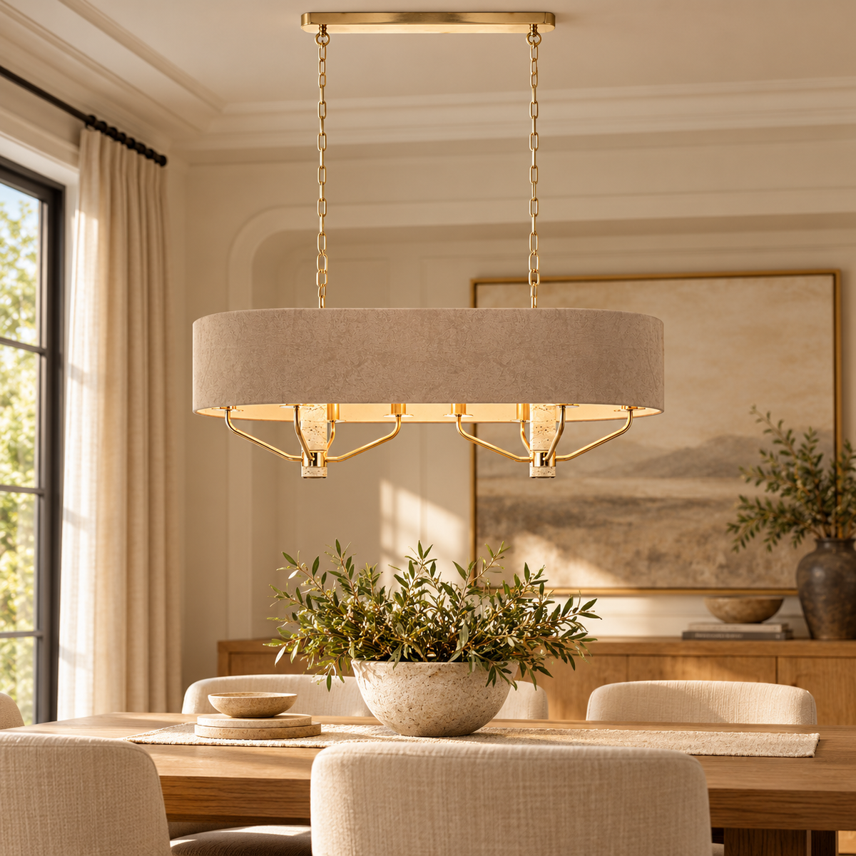 Travera Champagne Gold & Travertine Linear Chandelier