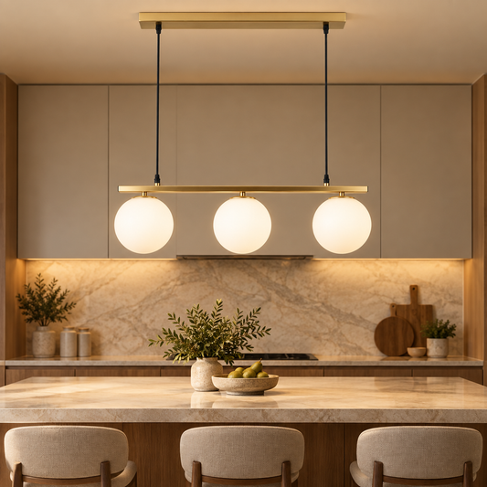 Aria Brass & White Glass 3-Light Linear Pendant