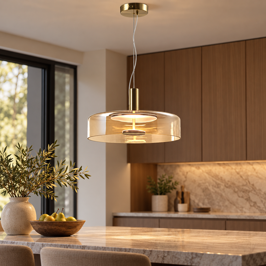Solace Bronze & Amber Glass Dimmable LED Pendant