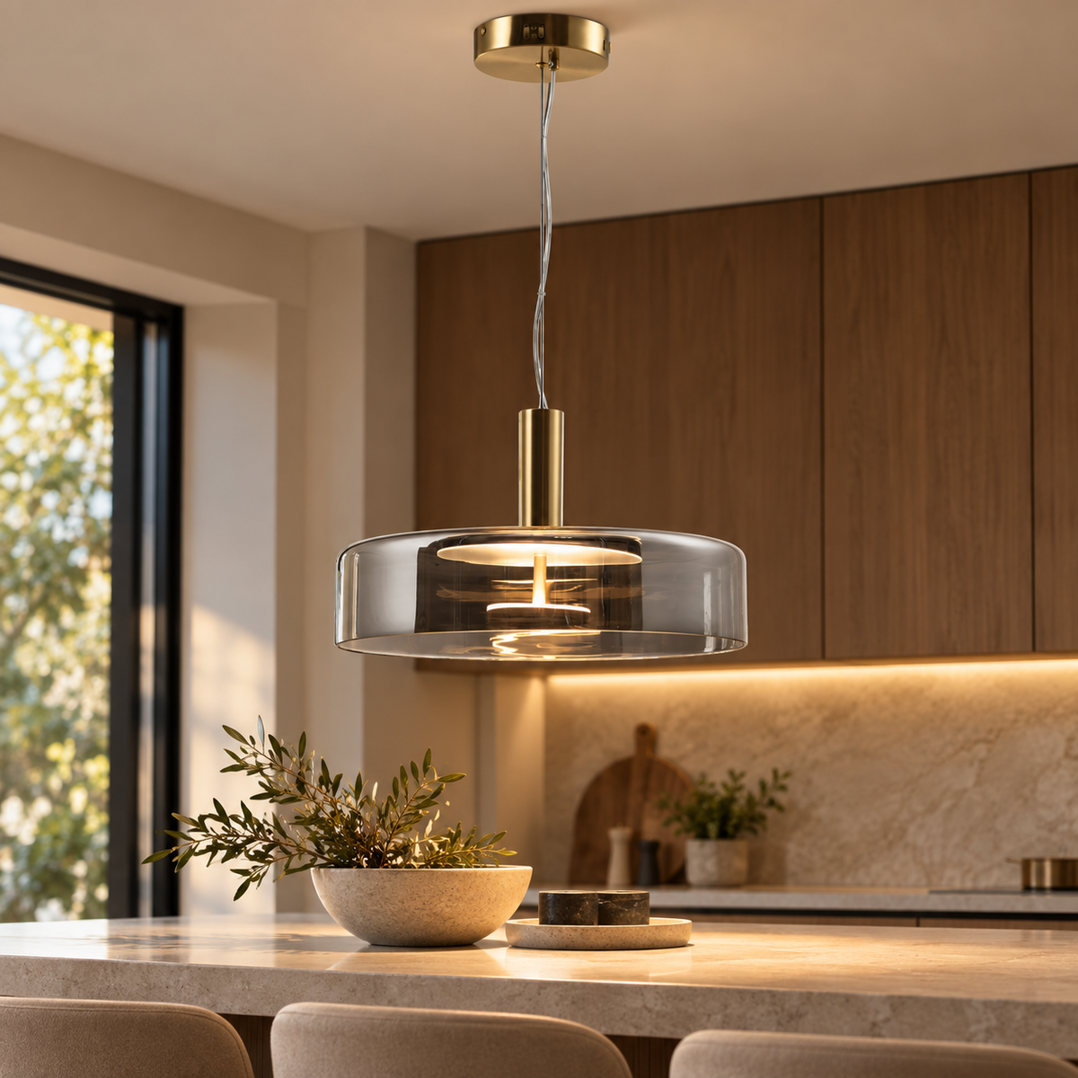 Solace Bronze & Smoke Glass Dimmable LED Pendant