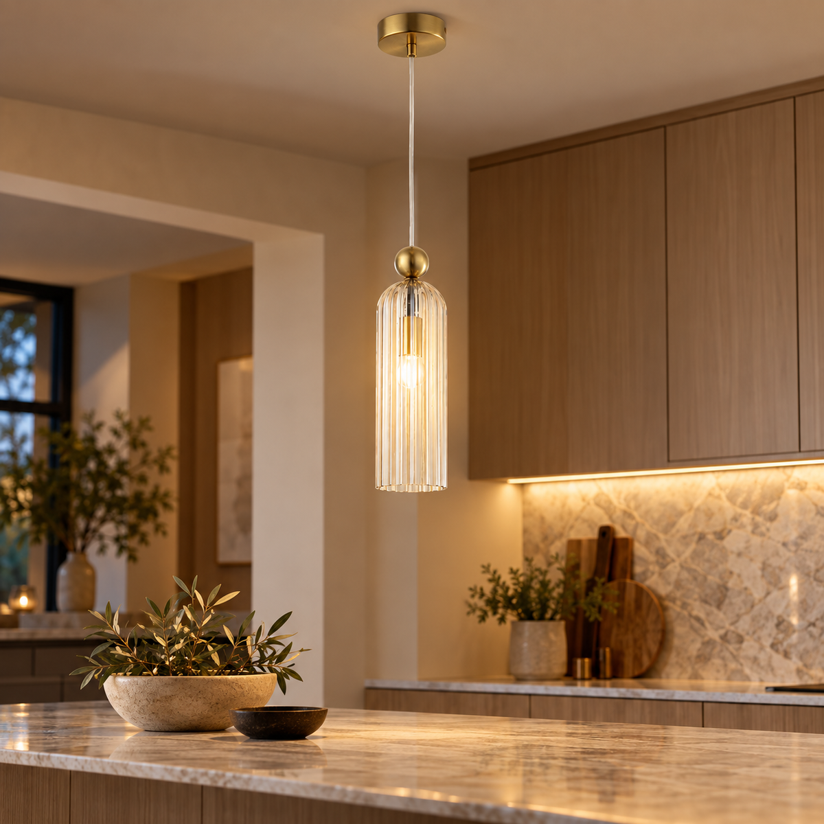 Brandy Gold & Cognac Glass Slim Pendant