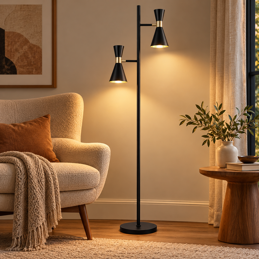 Marquee Black & Gold Twin Floor Lamp