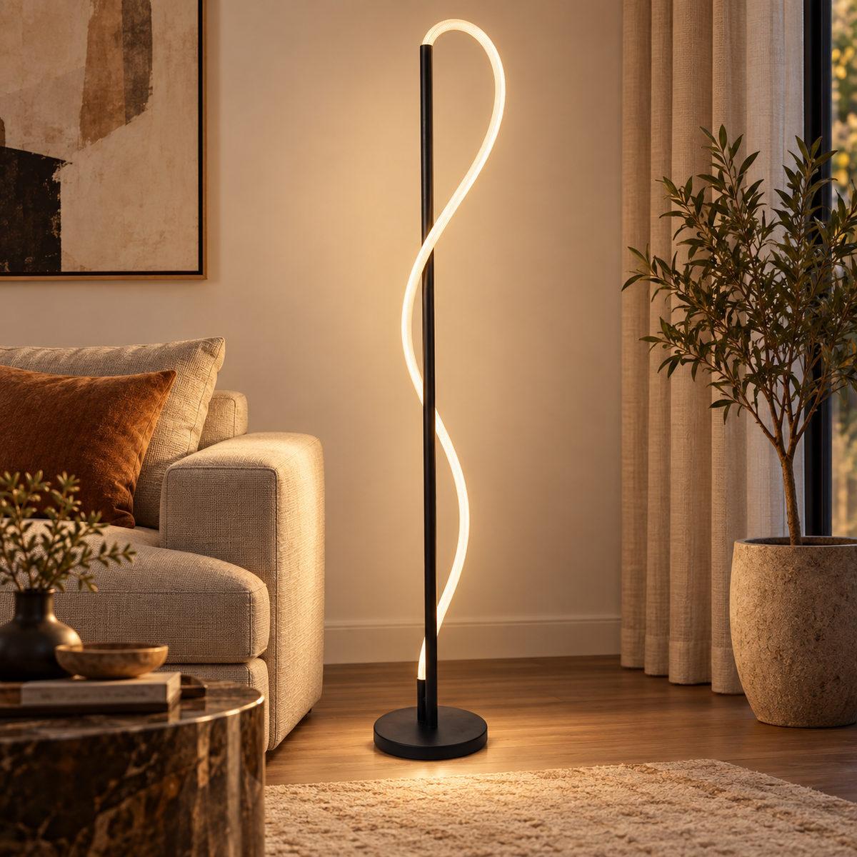 Flexa Woven Tube LED Floor Lamp with Remote