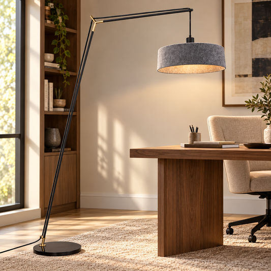Pietra Black, Marble & Grey Felt Arc Floor Lamp