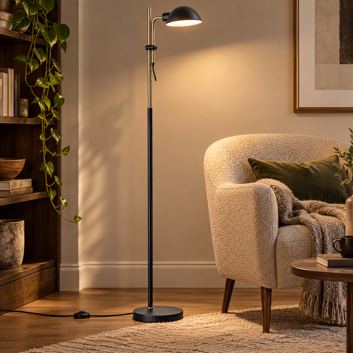 Pivot Sand Black & Antique Brass Floor Lamp