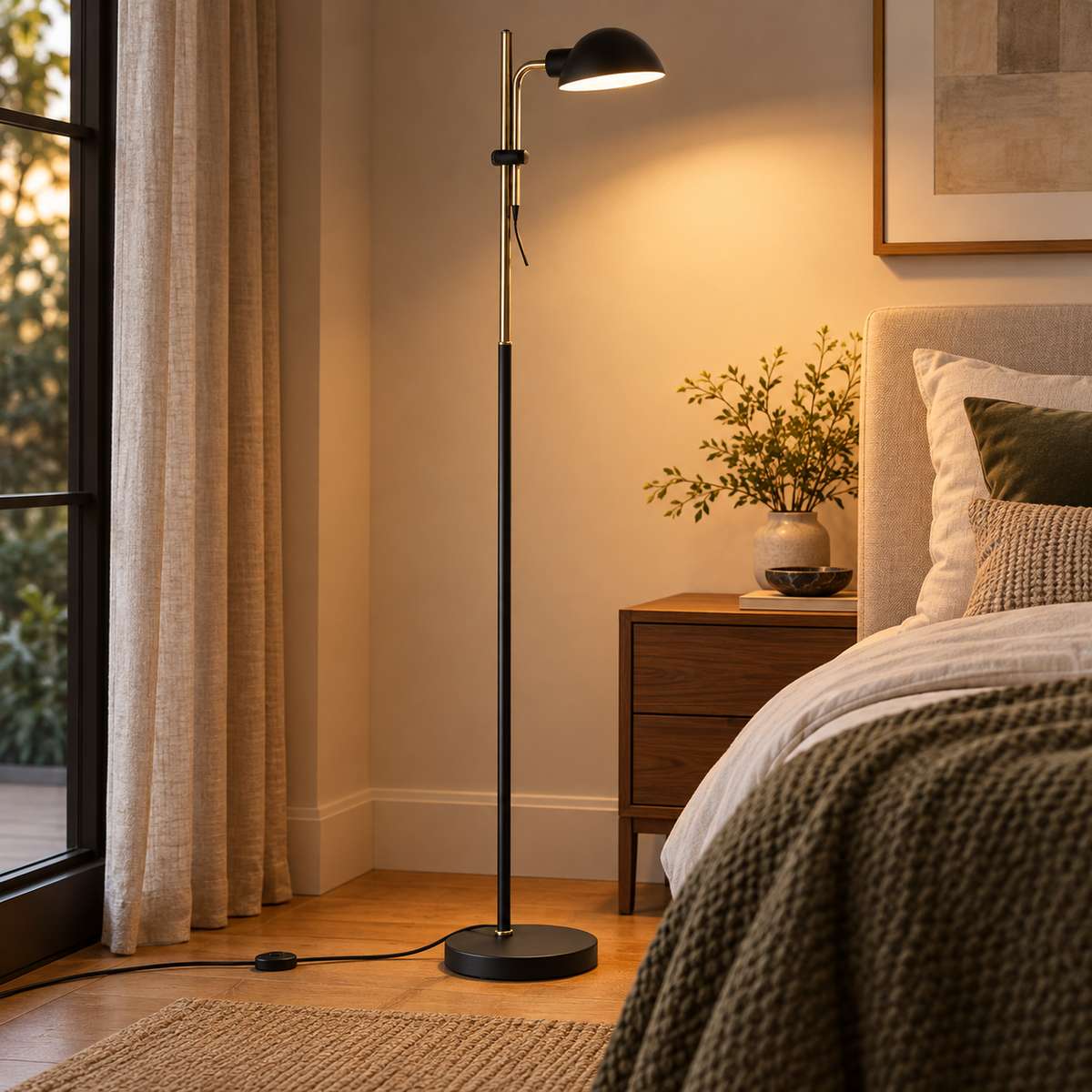 Pivot Sand Black & Antique Brass Floor Lamp