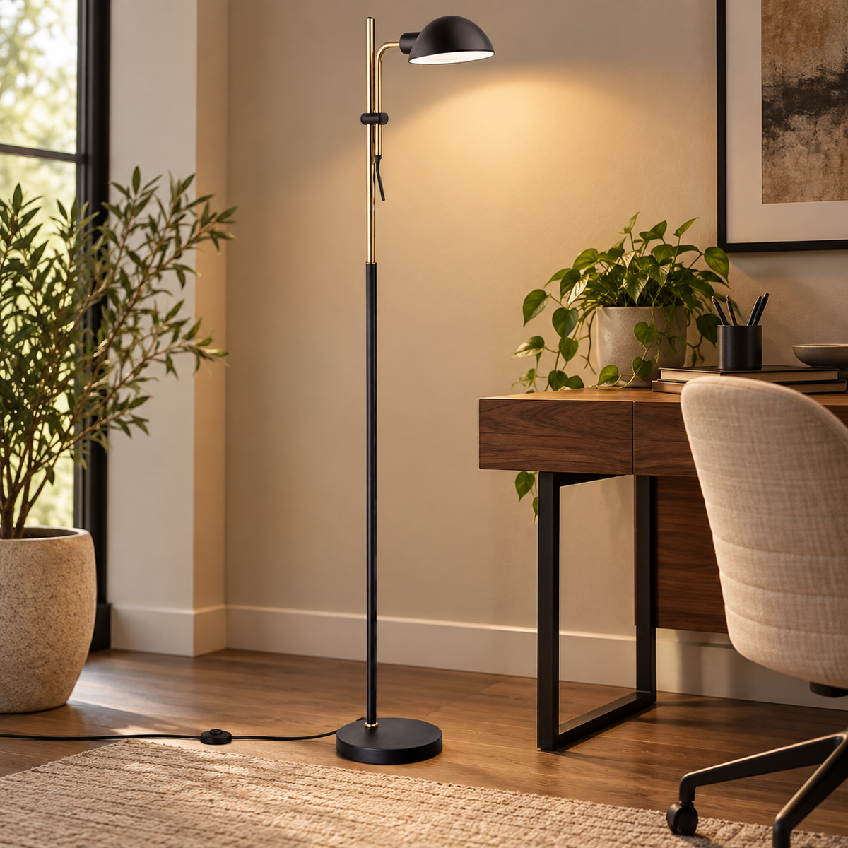 Pivot Sand Black & Antique Brass Floor Lamp