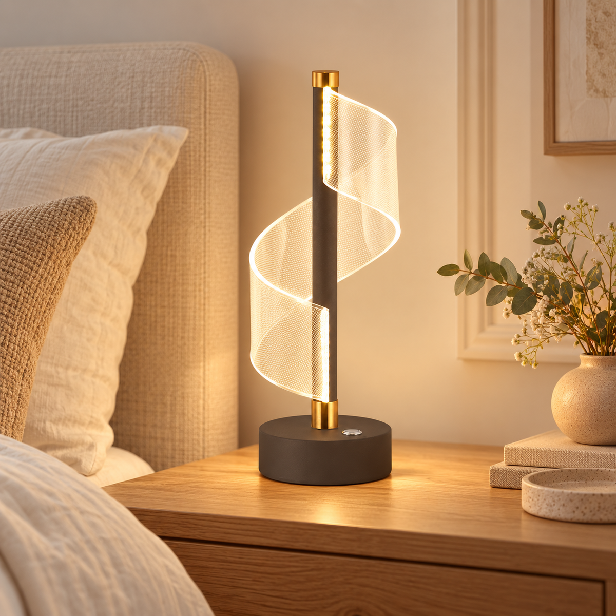Luxe Grey & Gold Dimmable LED Touch Lamp