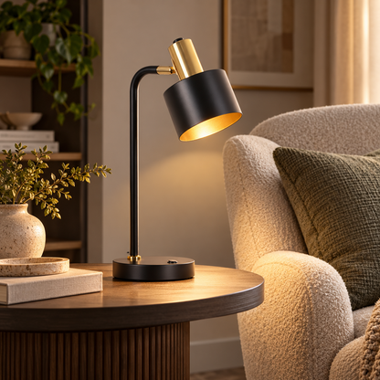 Noir Matt Black & Polished Gold Desk Lamp