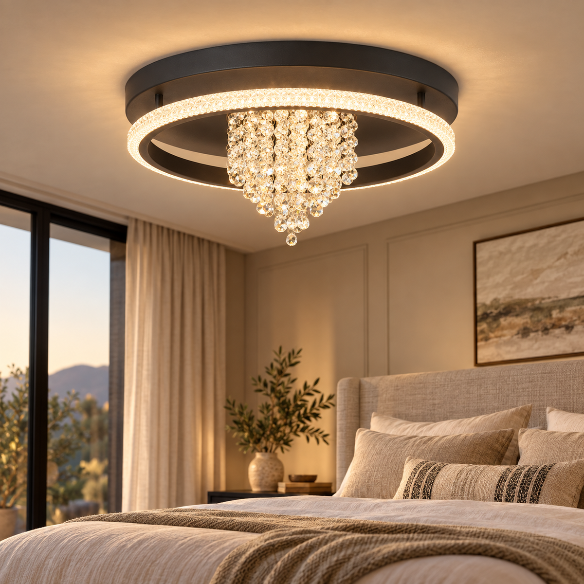 Crystalline Sandy Black & Crystal CCT LED Ceiling Light