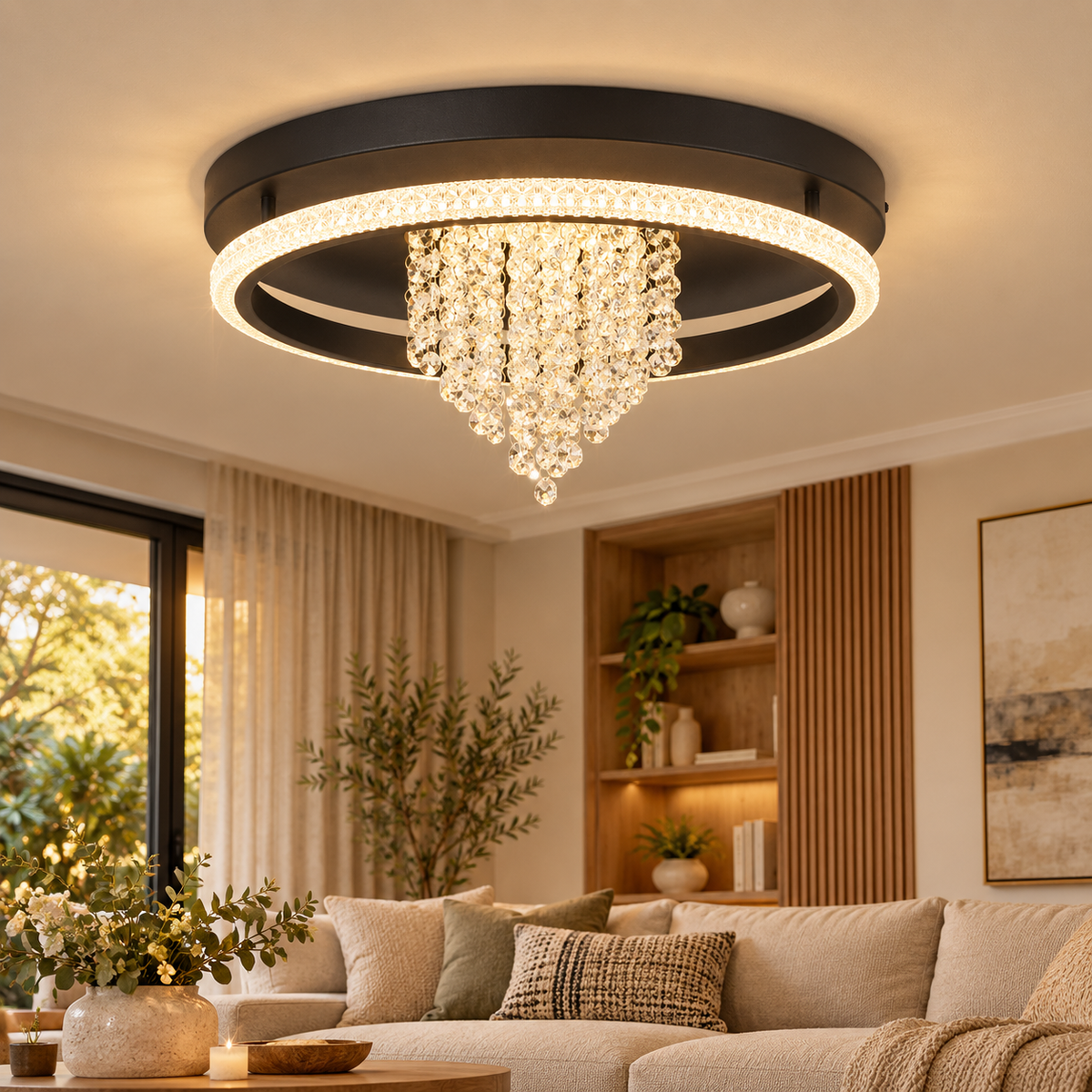 Crystalline Sandy Black & Crystal CCT LED Ceiling Light