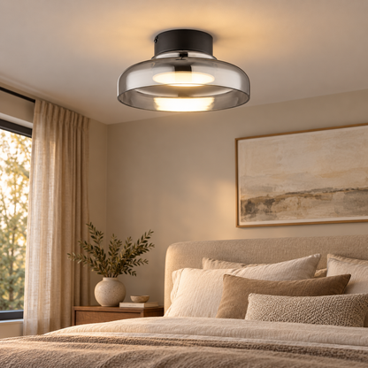 Obscura Black & Smoke Glass LED Ceiling Light