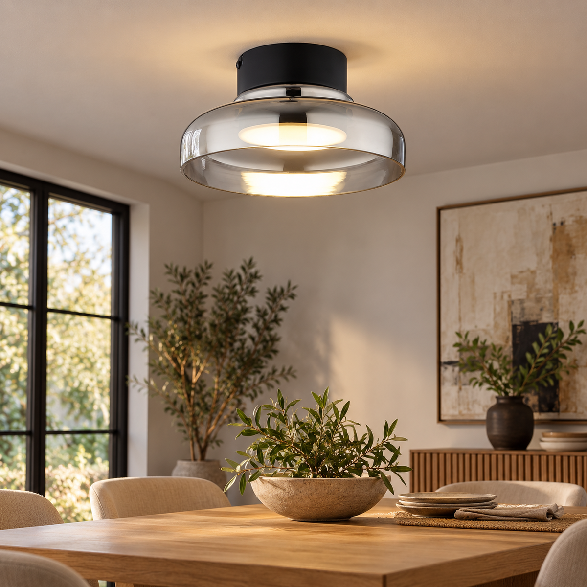 Obscura Black & Smoke Glass LED Ceiling Light