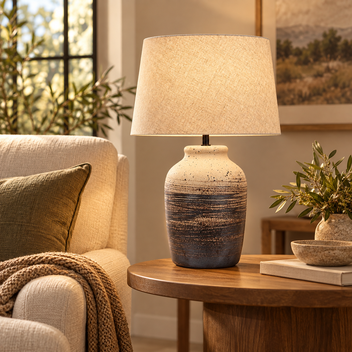 Terra Stone Ceramic & Hessian Table Lamp