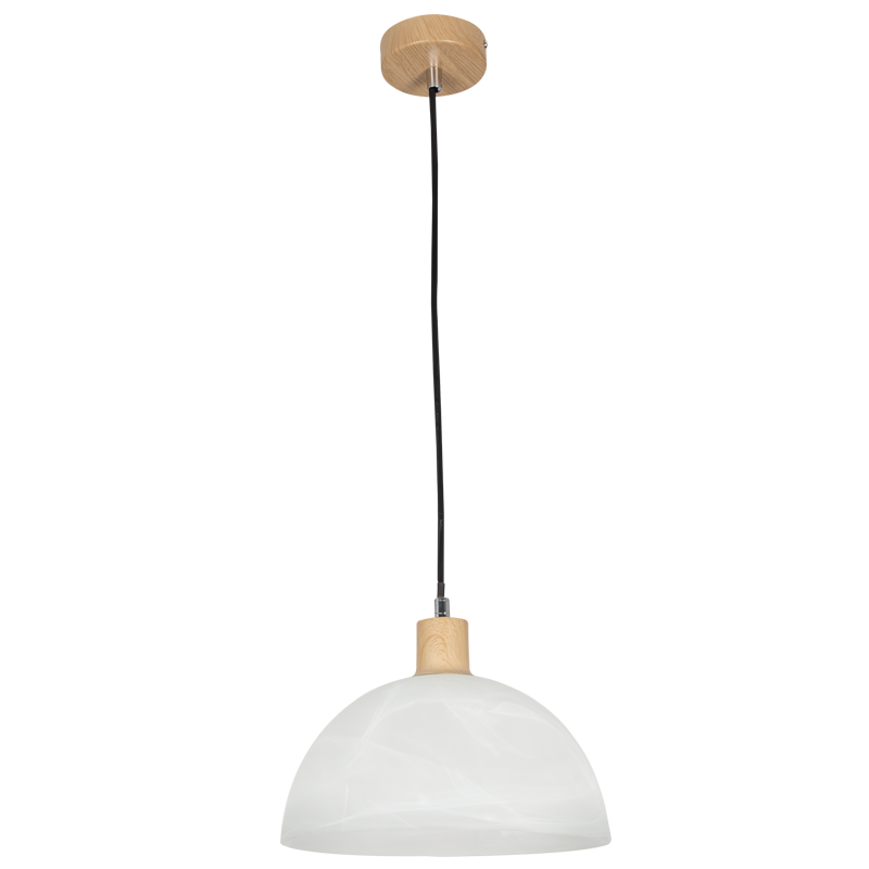 Alba Wood-Finish & Alabaster Glass Pendant