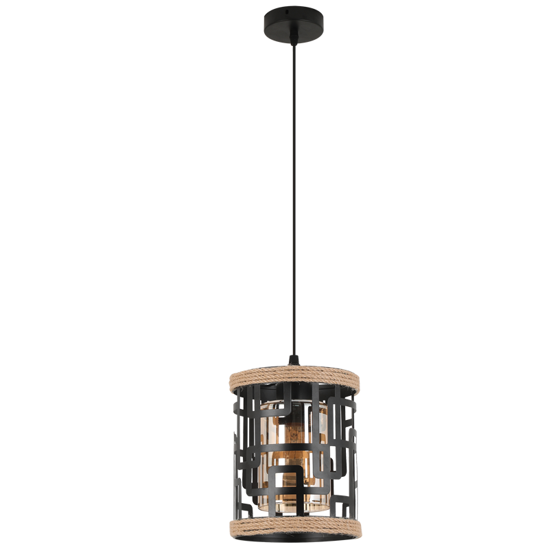 Tahoe Black, Rope & Amber Glass Pendant