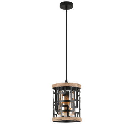 Tahoe Black, Rope & Amber Glass Pendant
