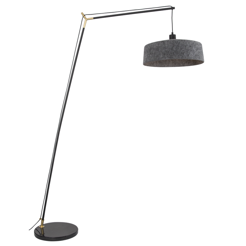Pietra Black, Marble & Grey Felt Arc Floor Lamp