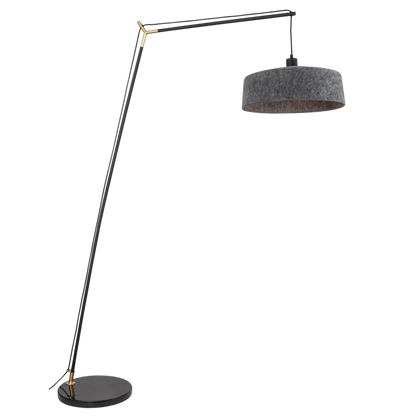 Pietra Black, Marble & Grey Felt Arc Floor Lamp