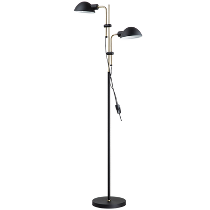 Pivot Twin Sand Black & Antique Brass Floor Lamp